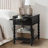 Ira 26" Tall Farmhouse Solid Wood End Table with Built-in Charging Outlets(Optional Types)