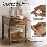 Ira 26" Tall Farmhouse Solid Wood End Table with Built-in Charging Outlets(Optional Types)