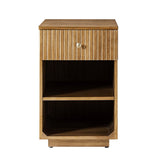 Reeded Modern End Table with Adjustable Shelf & USB Ports(Optional Types)