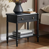 Derk Fluted Fronts Transitional Nightstand and End Table with Drawers and USB/Type-C Outlets