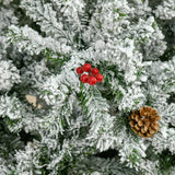 HOMCOM 9 Foot Pencil Snow Flocked Artificial Christmas Tree with Pine Realistic Branches, Pine Cones, Red Berries, Auto Open, Green