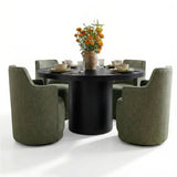 Elon & Yisa 47" Solid Oak Round Linen Pedestal Dining Table Set (5-Piece)