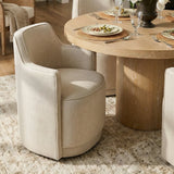 Elon & Yisa 47" Solid Oak Round Linen Pedestal Dining Table Set (5-Piece)