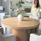 Elon & Yisa 47" Solid Oak Round Linen Pedestal Dining Table Set (5-Piece)