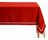 Red Rectangular Tablecloth - White Embroidery