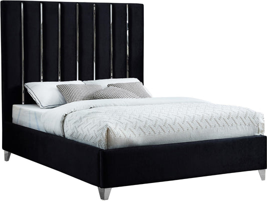 Enzo Velvet Bed – Glamorous Chrome Channel Design for a Modern Bedroom, Easy Assembly, No Box Spring Needed