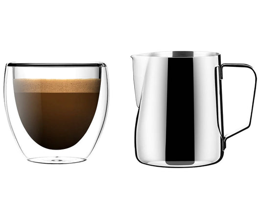 Lafeeca Espresso Cup Milk Frother Pitcher 2 in 1 Combo Set