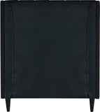 Eva Velvet Contemporary Bed with Wingback Headboard, Deep Tufting & Stylish Black Wood Legs