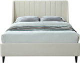 Eva Velvet Contemporary Bed with Wingback Headboard, Deep Tufting & Stylish Black Wood Legs
