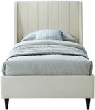 Eva Velvet Contemporary Bed with Wingback Headboard, Deep Tufting & Stylish Black Wood Legs