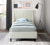Eva Velvet Contemporary Bed with Wingback Headboard, Deep Tufting & Stylish Black Wood Legs