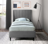 Eva Velvet Contemporary Bed with Wingback Headboard, Deep Tufting & Stylish Black Wood Legs
