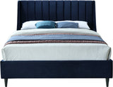 Eva Velvet Contemporary Bed with Wingback Headboard, Deep Tufting & Stylish Black Wood Legs