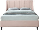 Eva Velvet Contemporary Bed with Wingback Headboard, Deep Tufting & Stylish Black Wood Legs