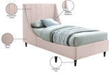 Eva Velvet Contemporary Bed with Wingback Headboard, Deep Tufting & Stylish Black Wood Legs