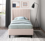 Eva Velvet Contemporary Bed with Wingback Headboard, Deep Tufting & Stylish Black Wood Legs