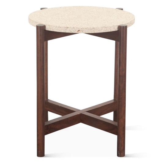 Abstract 18" Side Table with Casted Cement Top and Mango Wood Base
