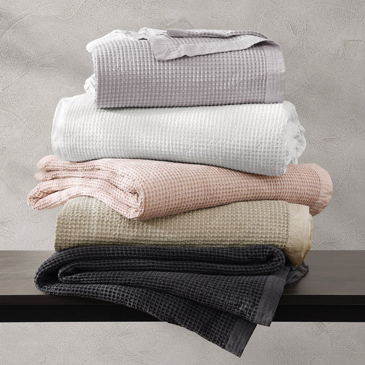 Stonewashed Cotton Waffle Weave Coverlet