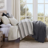 100% French Flax Linen Variegated Stripe Duvet Cover Set, Charcoal