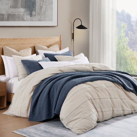 100% French Flax Linen Variegated Stripe Duvet Cover Set, Natural