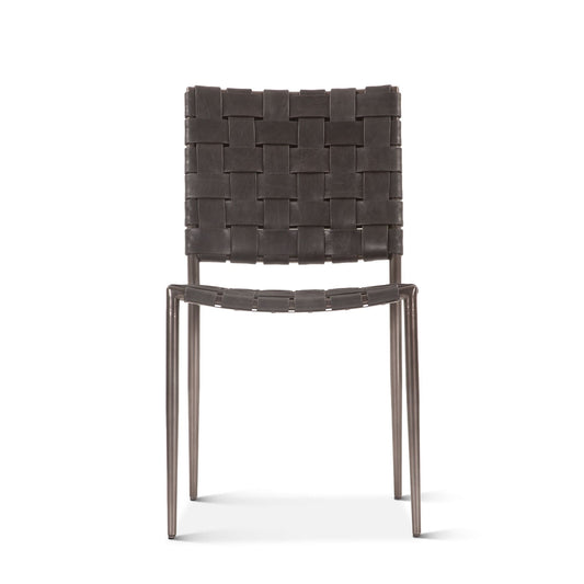 Copenhagen 18" Dining Chair in Black Buffalo Leather and Iron