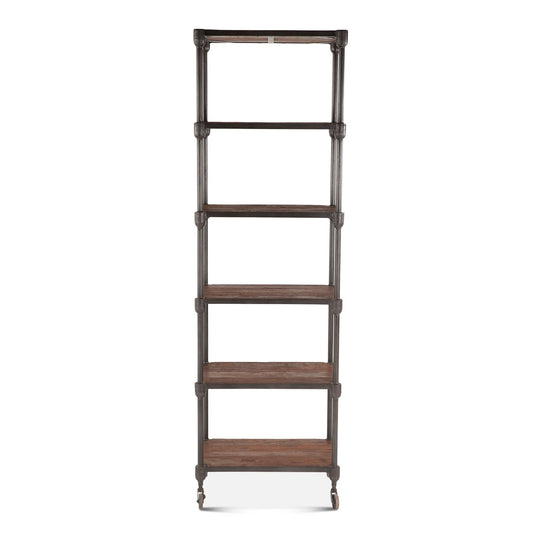 Industrial Teak 80" Wheeled Bookshelf in Natural Reclaimed Wood