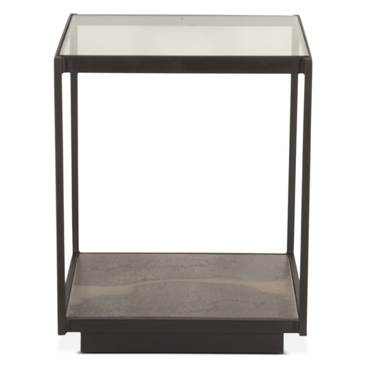 Moab 18" Side Table with Glass Top in Oxidized Black