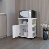 Kitchen Service Cart, Three Side Shelves, Two Interior Shelves, Single Door Cabinet