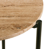 Nola 18" Side Table Table in Travertine Stone and Iron