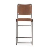 New York 18" Counter Chair in Brown Buffalo Leather and Iron