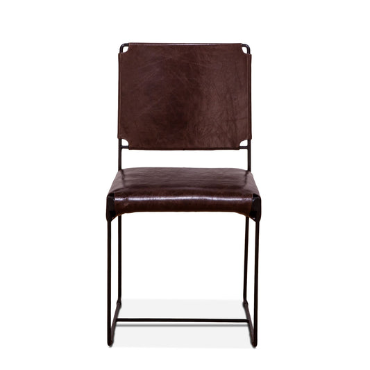 New York 18" Dining Chair in Chocolate Leather and Iron
