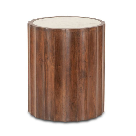 Palermo 18" Round Side Table with White Marble and Royal Brown Base