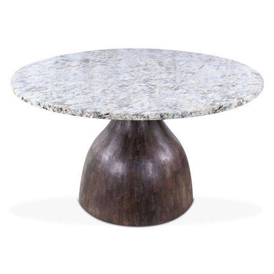 Solomon 54" Round Dining Table with Alaska White Marble and Blackwash Mango Base