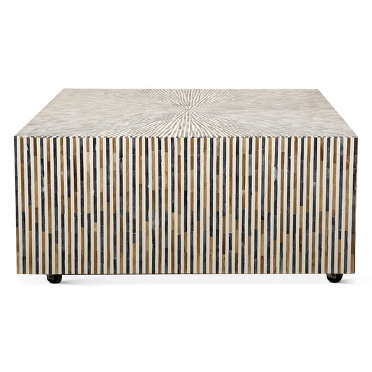 Taara 40" Square Coffee Table with Wood and Horn Inlay