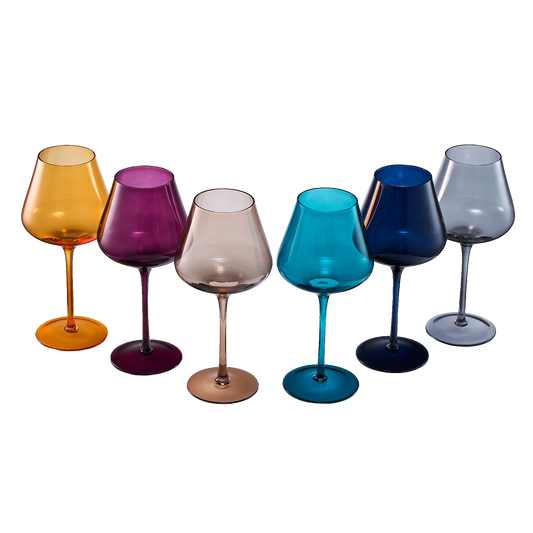 Jewel Colored Crystal Wine Glass Set of 6 - Large 20 oz (Jewel)