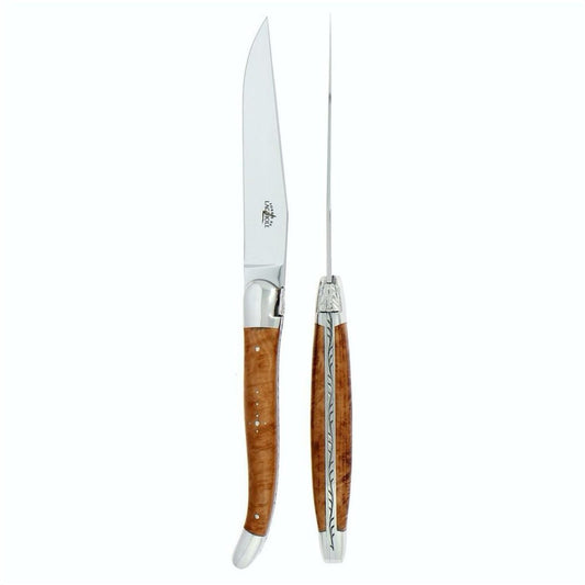 Forge de Laguiole 2 Piece Steak Knife Set Briar Wood Shiny Finish