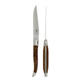 Forge de Laguiole 2 Piece Steak Knife Set Fossilized Oak Bark Satin Finish
