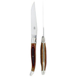 Forge de Laguiole 2 Piece Steak Knife Set Oak Barrel Wood Handle Shiny Finish