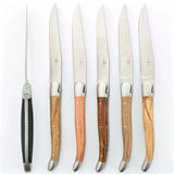 Forge de Laguiole 6 Piece Steak Knife Set Assorted Wood Handle Satin Finish
