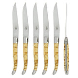 Forge de Laguiole 6 Piece Steak Knife Set Birchwood Handle Satin Finish