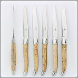 Forge de Laguiole 6 Piece Steak Knife Set Birchwood Handle Shiny Finish