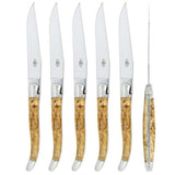 Forge de Laguiole 6 Piece Steak Knife Set Birchwood Handle Shiny Finish