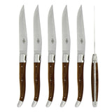 Forge de Laguiole 6 Piece Steak Knife Set Fossilized Oak Heart Satin Finish
