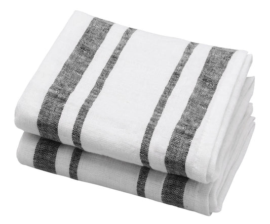 Black French Linen Tea Towels - Set of 2
