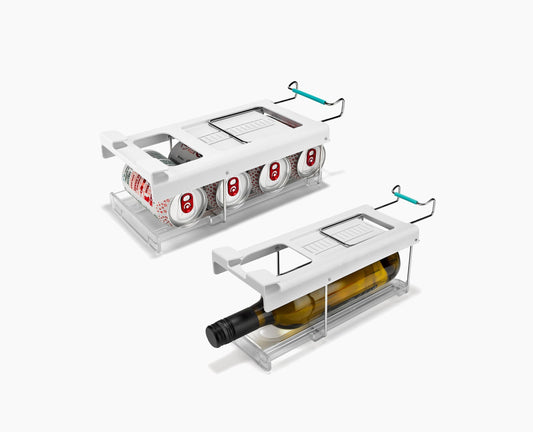 FridgeStore™ Under-Shelf Bottle Holder & Can Dispenser