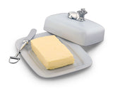 Stoneware Butter Dish with Pewter Mabel the Cow