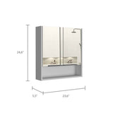 Tuhome Jaspe Mirror Cabinet with Three Internal Shelves, One Open Shelf, Double Door Cabinet, Elegant White Finish for Bathroom Storage
