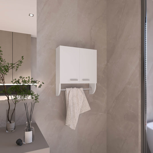 TUHOME Optim Medicine Cabinet with Two Interior Shelves and Integrated Towel Holder, Compact Wall-Mounted Storage Organizer for Bathrooms, Kitchens or Mudrooms, Space-Saving Solution for Toiletries and Everyday Essentials