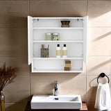 Double-Door Medicine Cabinet with Mirrored Doors and Interior Shelves, Sleek Bathroom Storage Solution for Toiletries, Cosmetics, and Personal Care Items, Stylish Design with Convenient Grooming Surface
