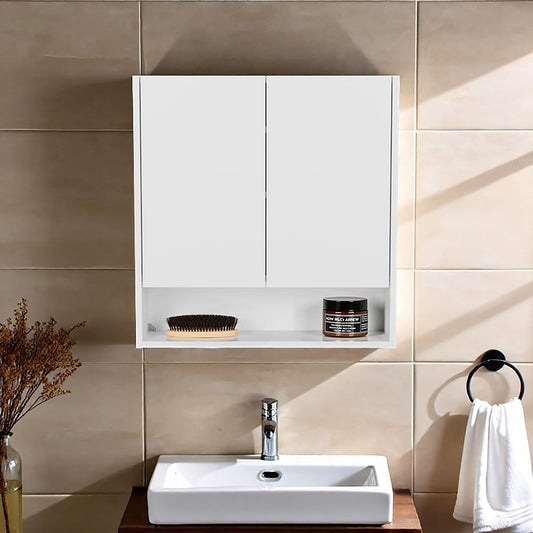Double-Door Medicine Cabinet with Mirrored Doors and Interior Shelves, Sleek Bathroom Storage Solution for Toiletries, Cosmetics, and Personal Care Items, Stylish Design with Convenient Grooming Surface